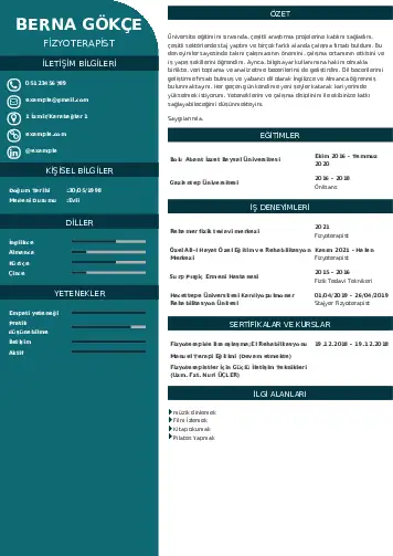 Fizyoterapist Cv Örnekleri cv indir